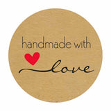 500Pcs Handmade with Love Stickers Round Self Adhesive Kraft Paper Labels Gift Tag - 45-Degree Angle