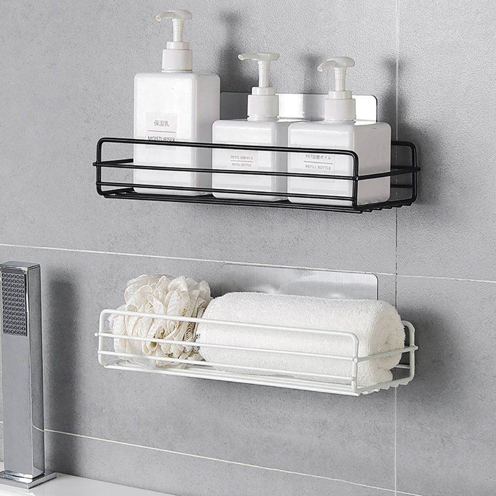 Wrought Iron Bathroom Storage Rack with Sucker Toilet Bowl Sundries Organizer Shelf Wall Hanging