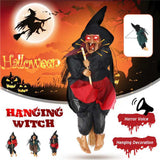 Halloween Hanging Witch Dolls Voice Control Prop Animated Ghost Scary Riding Broom Wall Hanging Party Outdoor Home Decoration Toy - Front View