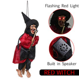 Halloween Hanging Witch Dolls Voice Control Prop Animated Ghost Scary Riding Broom Wall Hanging Party Outdoor Home Decoration Toy - Side View