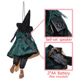 Halloween Hanging Witch Dolls Voice Control Prop Animated Ghost Scary Riding Broom Wall Hanging Party Outdoor Home Decoration Toy