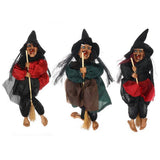 Halloween Hanging Witch Dolls Voice Control Prop Animated Ghost Scary Riding Broom Wall Hanging Party Outdoor Home Decoration Toy - Close-Up Angle