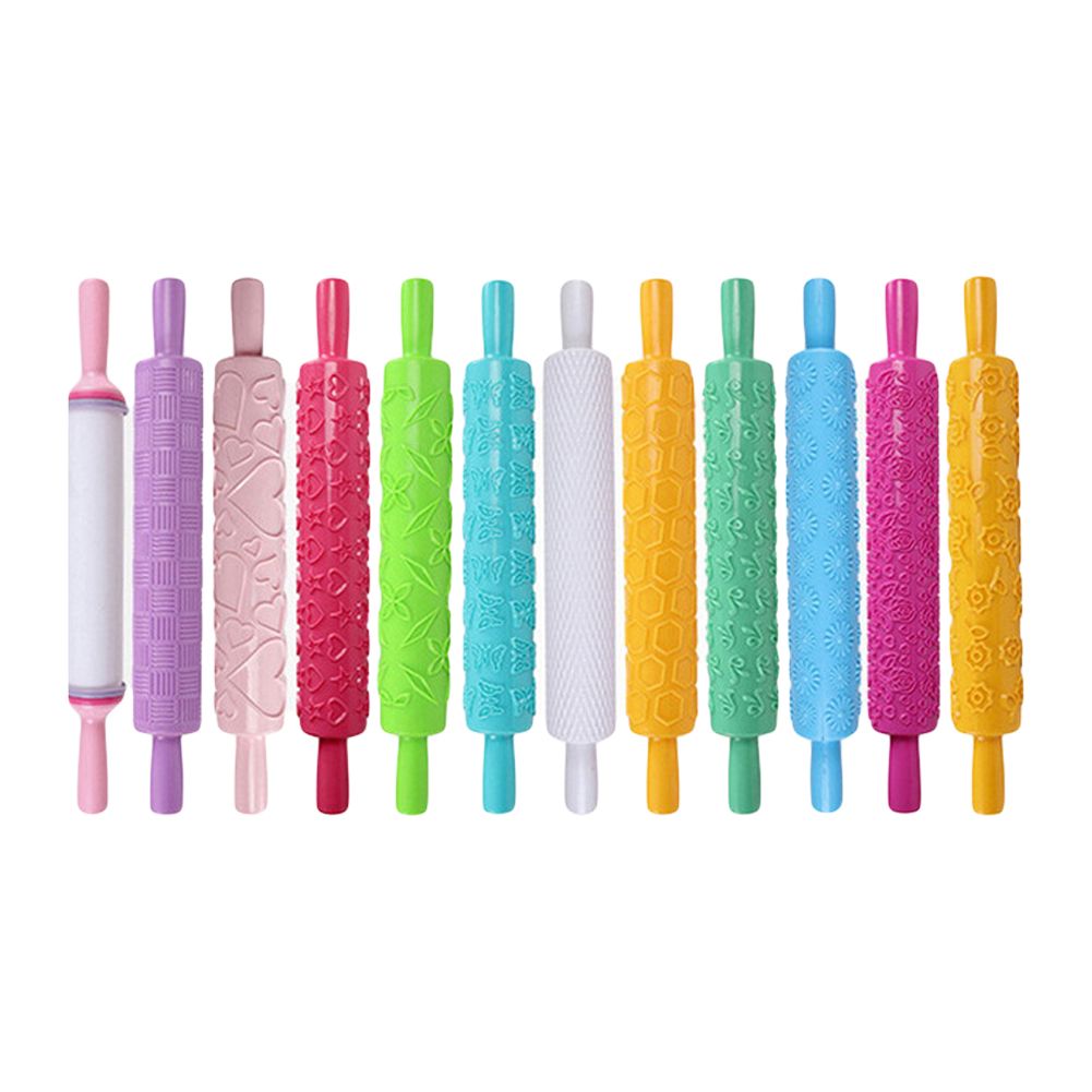 Plastic Non Stick Fondant Rolling Pin Tool Portable Embossed Rolling Pin Fondant Pastry Cake Decorating Tool
