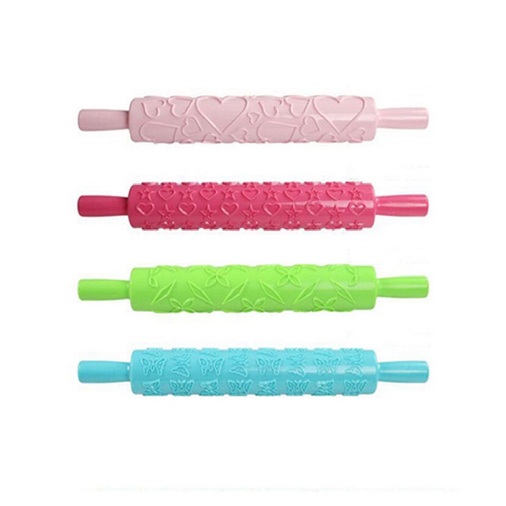 Plastic Non Stick Fondant Rolling Pin Tool Portable Embossed Rolling Pin Fondant Pastry Cake Decorating Tool