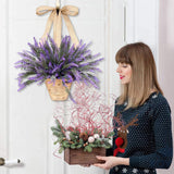 Artificial Hanging Flowers in Basket for Front Door Hanging Lavender Wreath Basket Outdoor Indoor Patio Lawn Courtyard Garden Decor