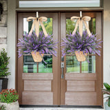 Artificial Hanging Flowers in Basket for Front Door Hanging Lavender Wreath Basket Outdoor Indoor Patio Lawn Courtyard Garden Decor - Rear View