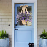 Artificial Hanging Flowers in Basket for Front Door Hanging Lavender Wreath Basket Outdoor Indoor Patio Lawn Courtyard Garden Decor - Close-Up Angle