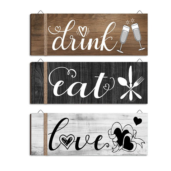 3Pcs Wall Decor Wooden Hanging Wall Sign Wooden Wall Art for Home Kitchen Dining Room Restaurant