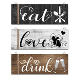 3Pcs Wall Decor Wooden Hanging Wall Sign Wooden Wall Art for Home Kitchen Dining Room Restaurant - Front View