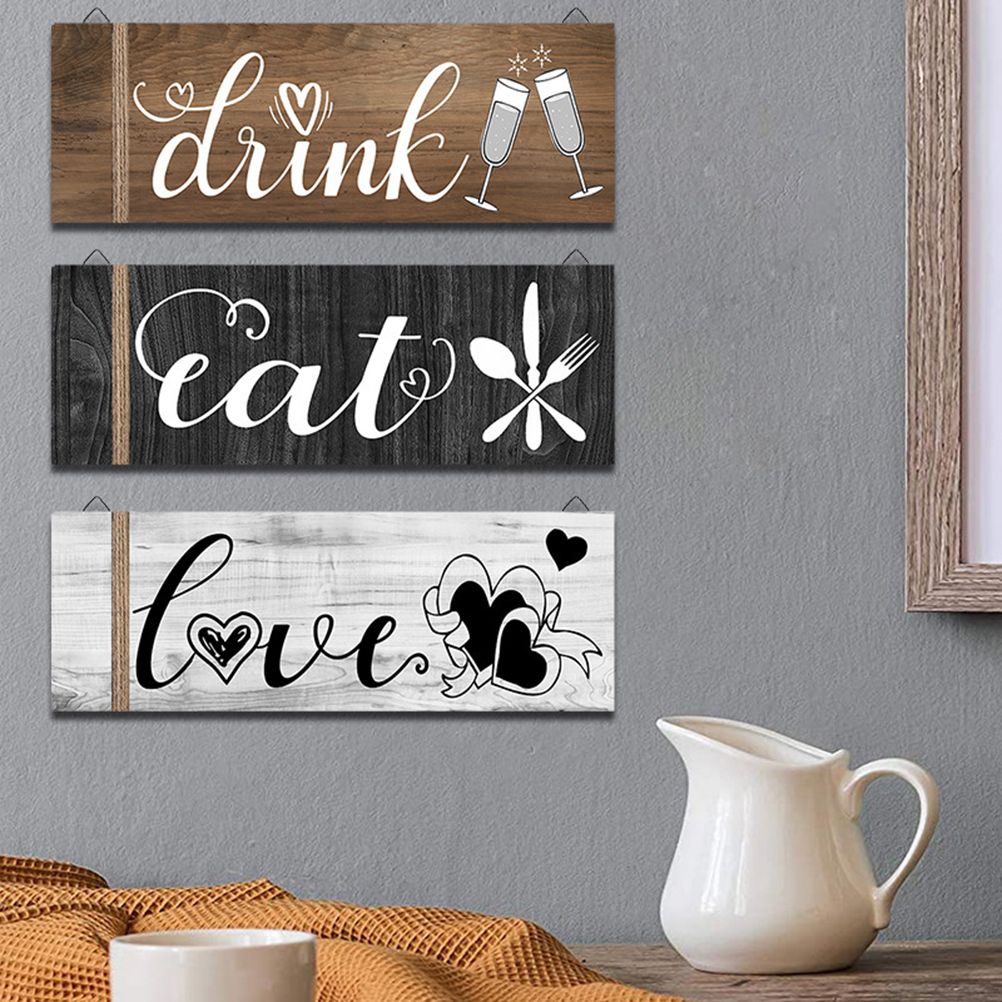 3Pcs Wall Decor Wooden Hanging Wall Sign Wooden Wall Art for Home Kitchen Dining Room Restaurant