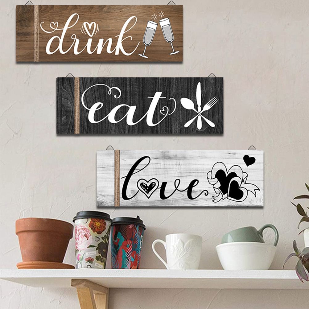 3Pcs Wall Decor Wooden Hanging Wall Sign Wooden Wall Art for Home Kitchen Dining Room Restaurant