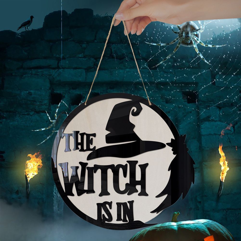 Halloween Door Sign Witch Wooden Hanging Sign for Front Door Wooden Wall Decor for Halloween Home Party Outdoor