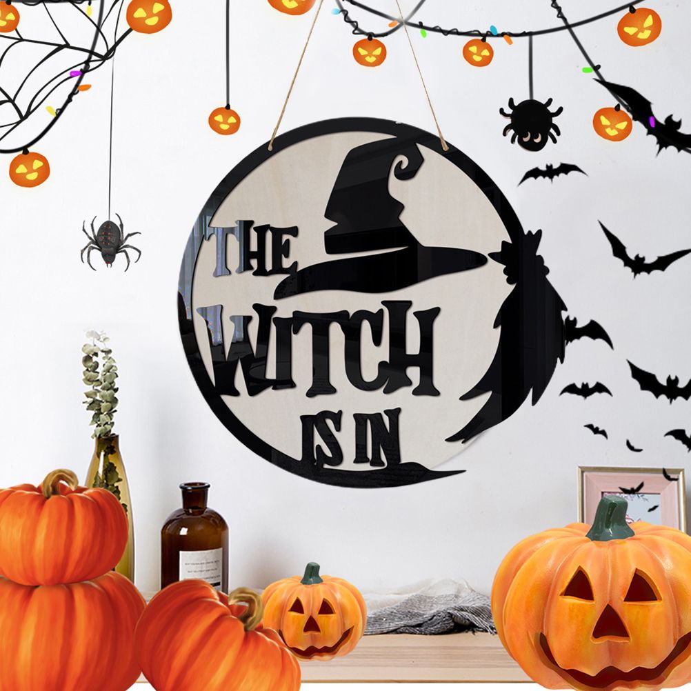 Halloween Door Sign Witch Wooden Hanging Sign for Front Door Wooden Wall Decor for Halloween Home Party Outdoor