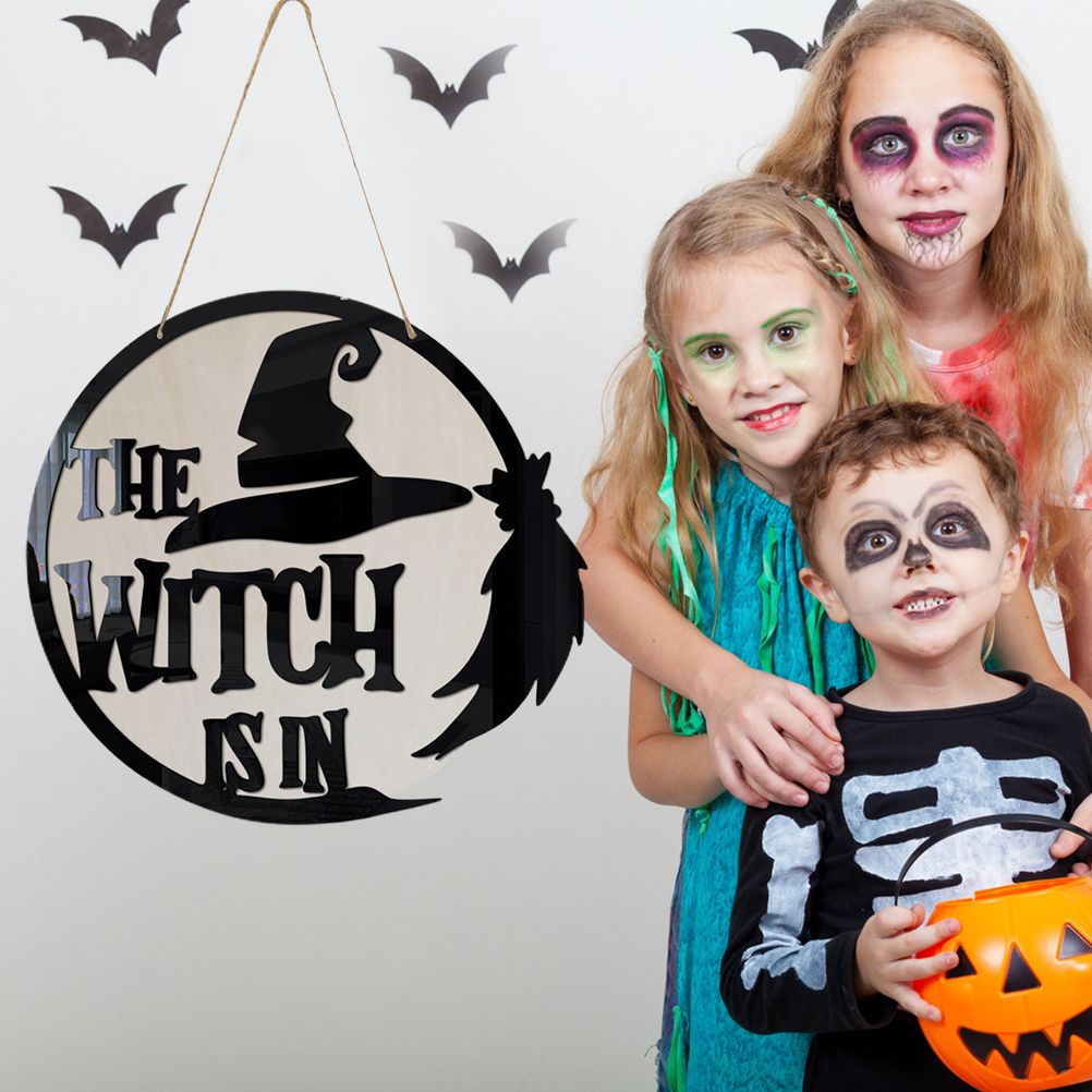 Halloween Door Sign Witch Wooden Hanging Sign for Front Door Wooden Wall Decor for Halloween Home Party Outdoor