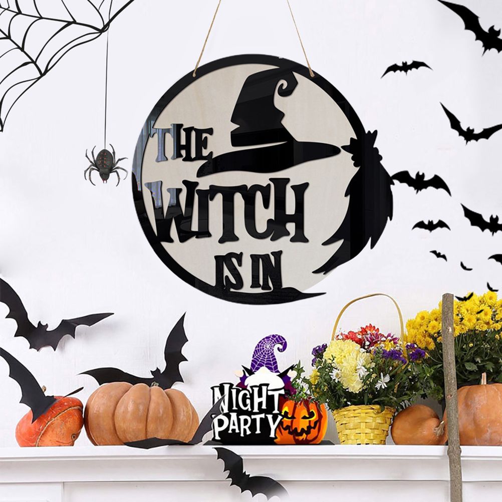 Halloween Door Sign Witch Wooden Hanging Sign for Front Door Wooden Wall Decor for Halloween Home Party Outdoor