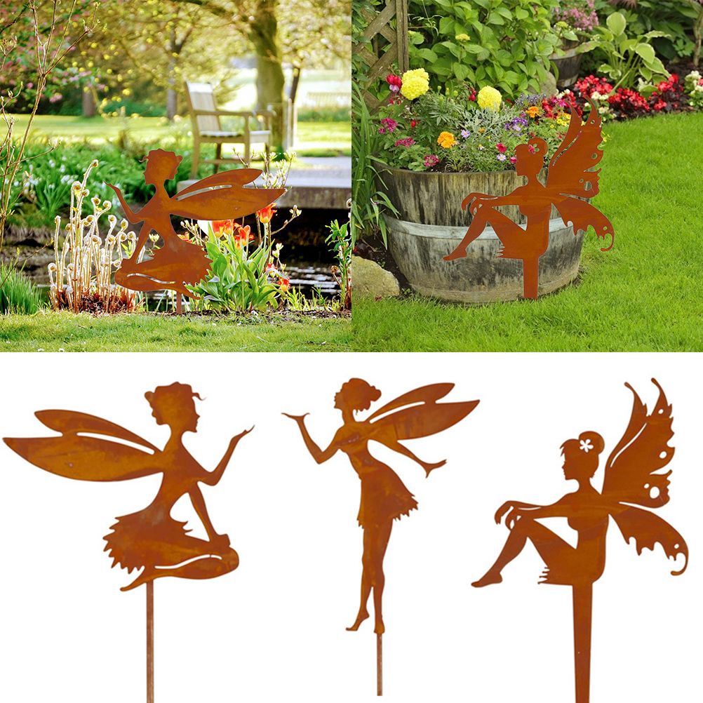 Decorative Garden Stakes Fairy Silhouette Metal Yard Stakes Arts Outdoor Garden Decor Spring Decor