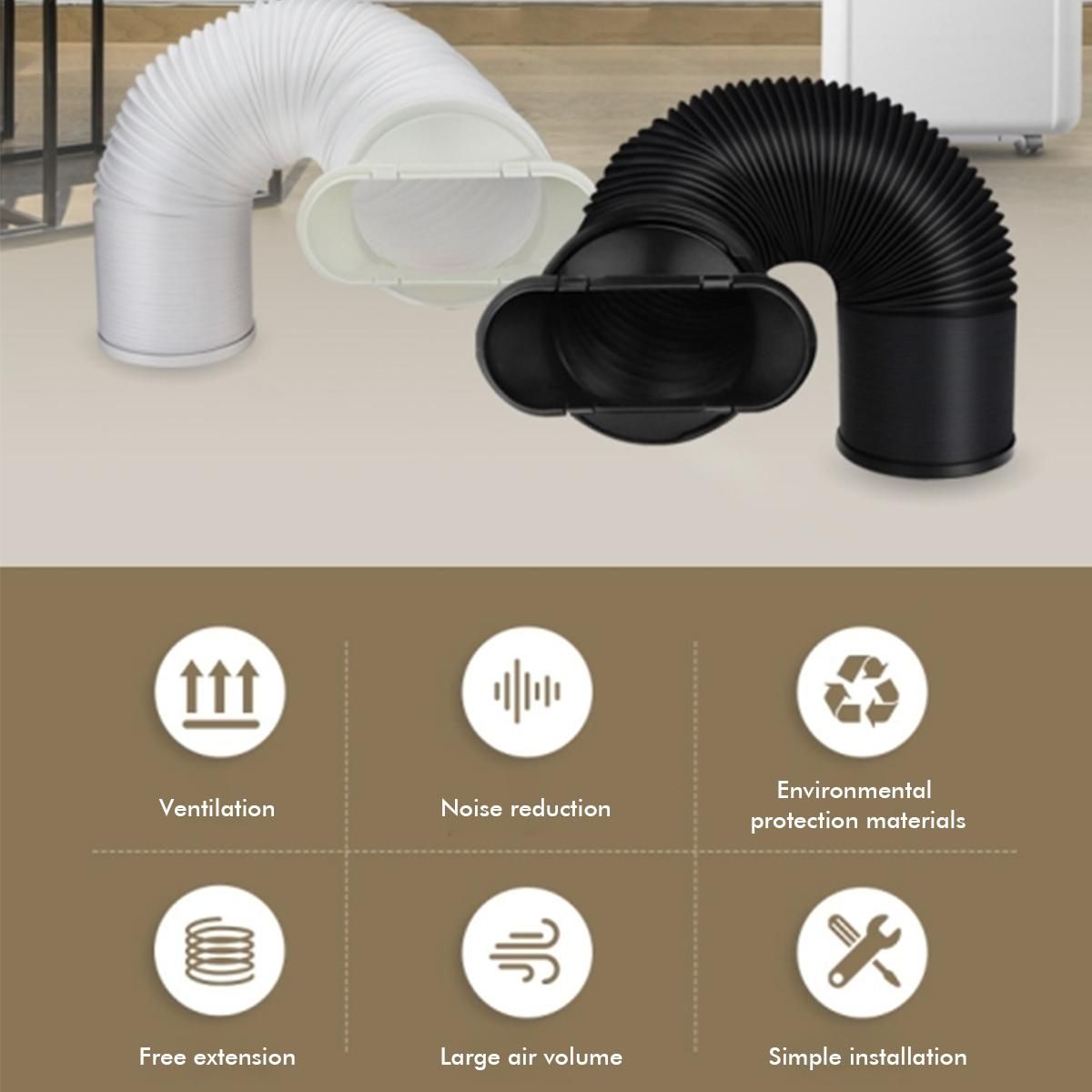 Exhaust Hose Flexible for Mobile Air Conditioning Devices Tumble Dryer Extractor Hood Black Card Ring