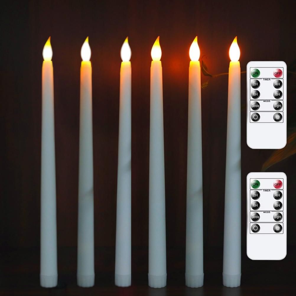 6Pcs LED Flameless Flickering Warm Light Taper Candles with 2 Remote Control for Christmas Thanksgiving Halloween Home Wedding Decoration