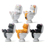 5Pcs Cat Sitting on Toilet Statues Mini Toilet Cat Figurines Desktop Ornaments Home Decor Cartoon Animal Garden Statues for Micro Landscape - Rear View