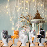 5Pcs Cat Sitting on Toilet Statues Mini Toilet Cat Figurines Desktop Ornaments Home Decor Cartoon Animal Garden Statues for Micro Landscape
