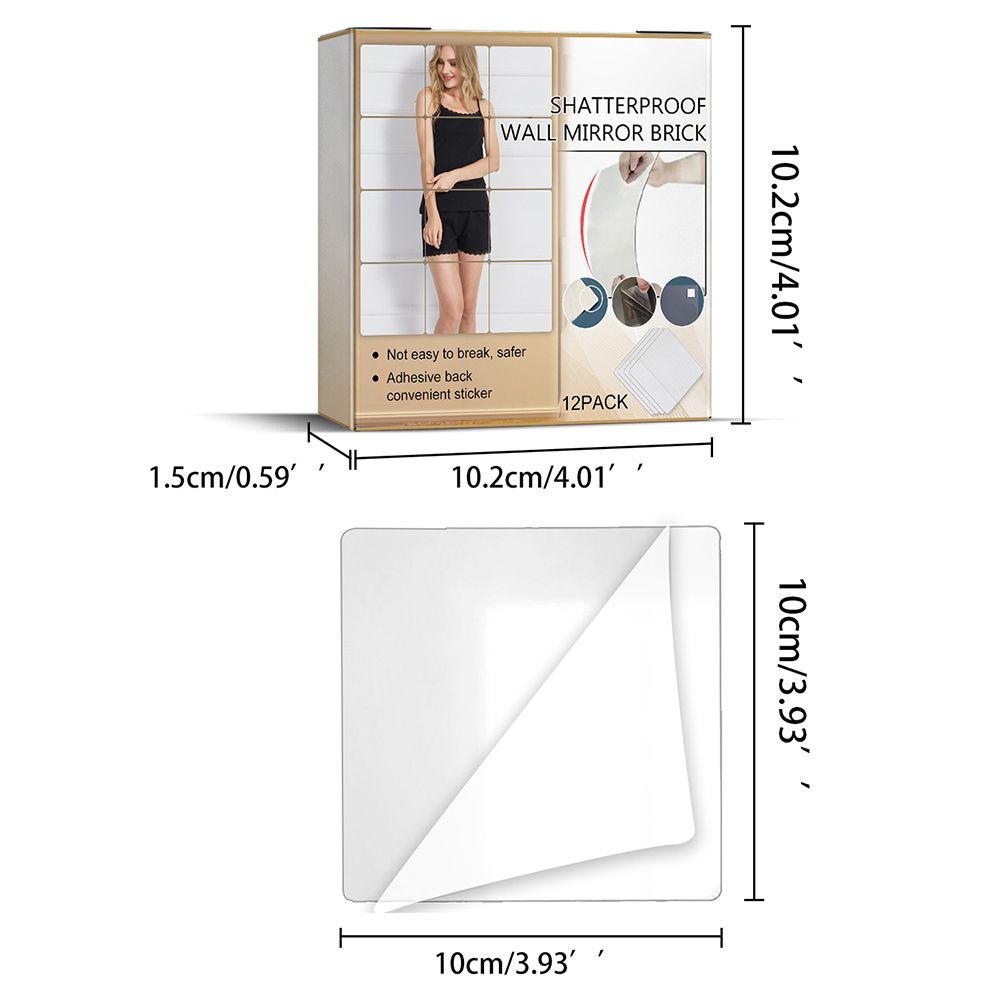 12Pcs Self Adhesive Mirror Tiles Acrylic Thick Shatterproof Mirror Stickers Mirror Sheets for Home Bedroom Living Room Bathroom Wall Decor