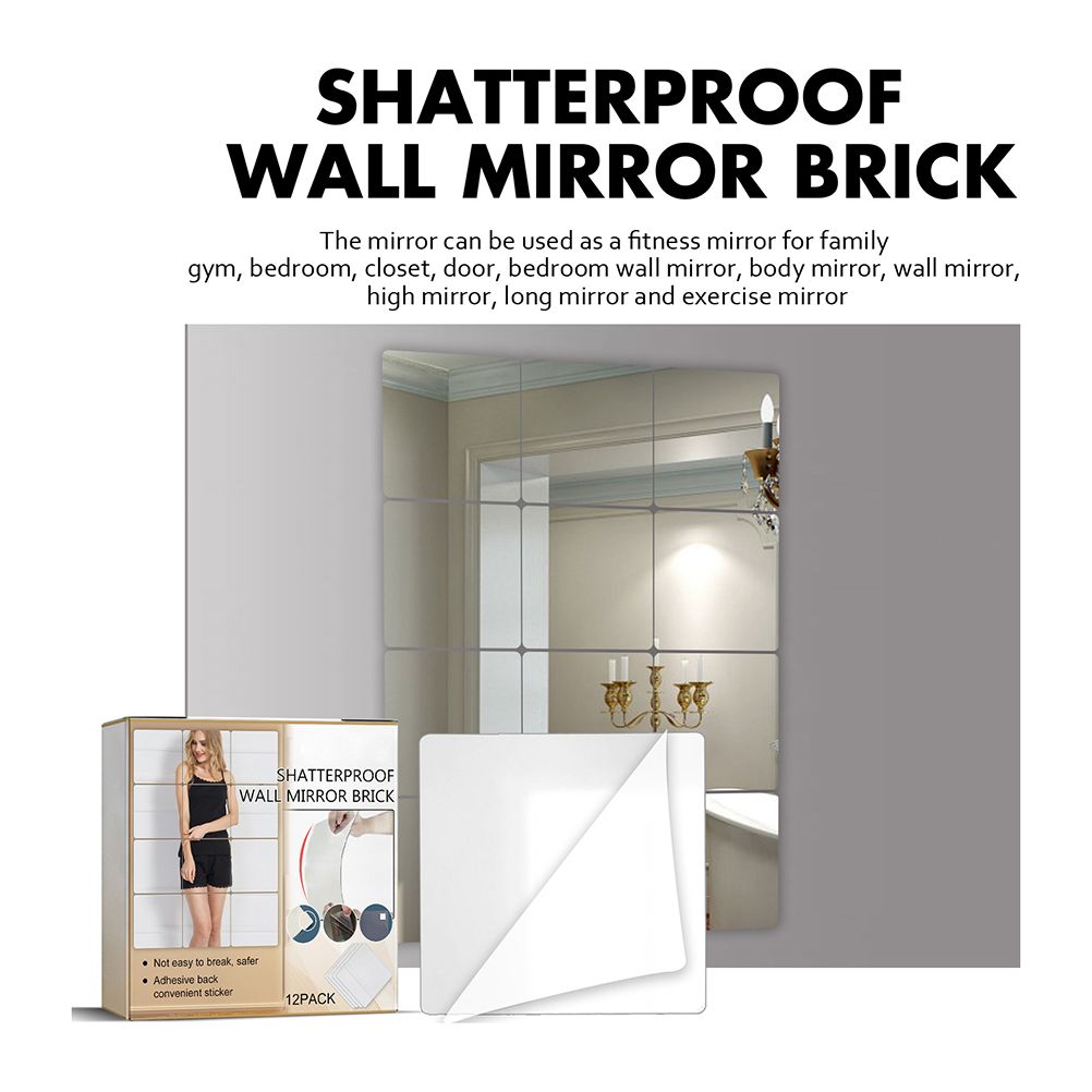 12Pcs Self Adhesive Mirror Tiles Acrylic Thick Shatterproof Mirror Stickers Mirror Sheets for Home Bedroom Living Room Bathroom Wall Decor