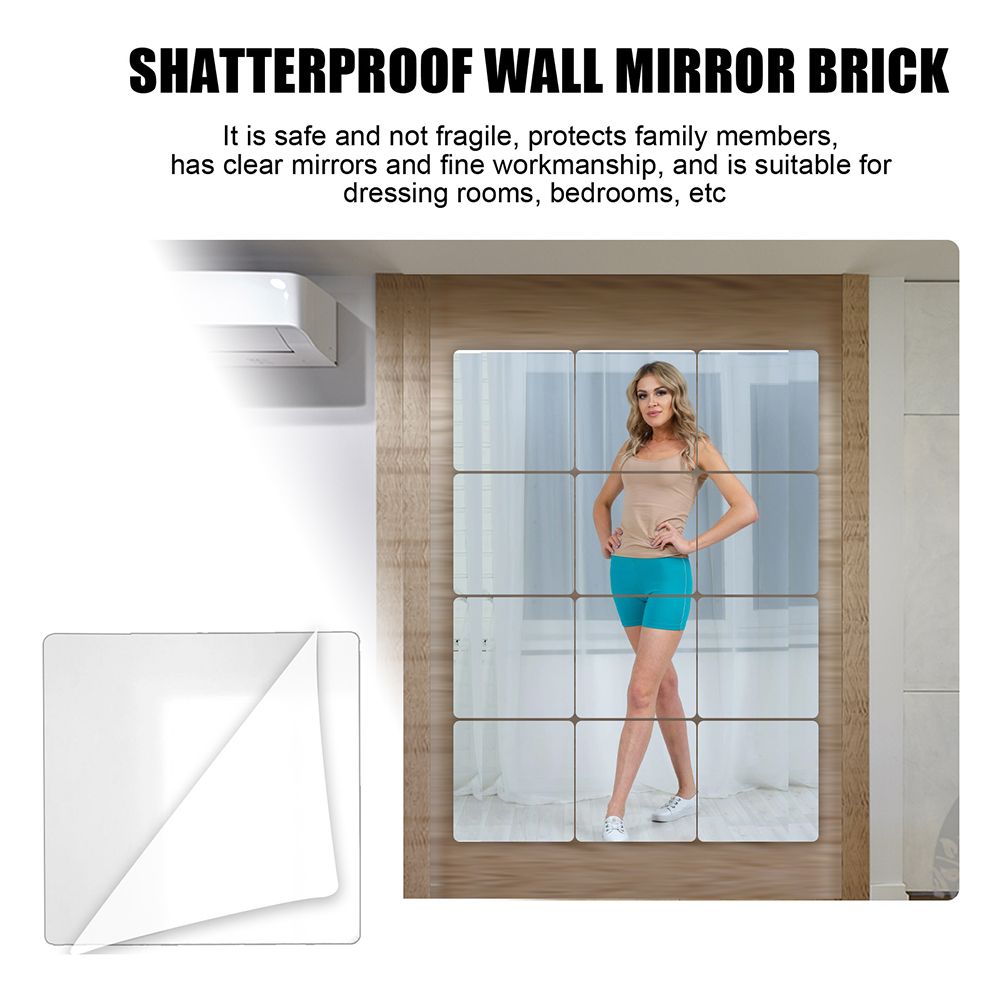12Pcs Self Adhesive Mirror Tiles Acrylic Thick Shatterproof Mirror Stickers Mirror Sheets for Home Bedroom Living Room Bathroom Wall Decor