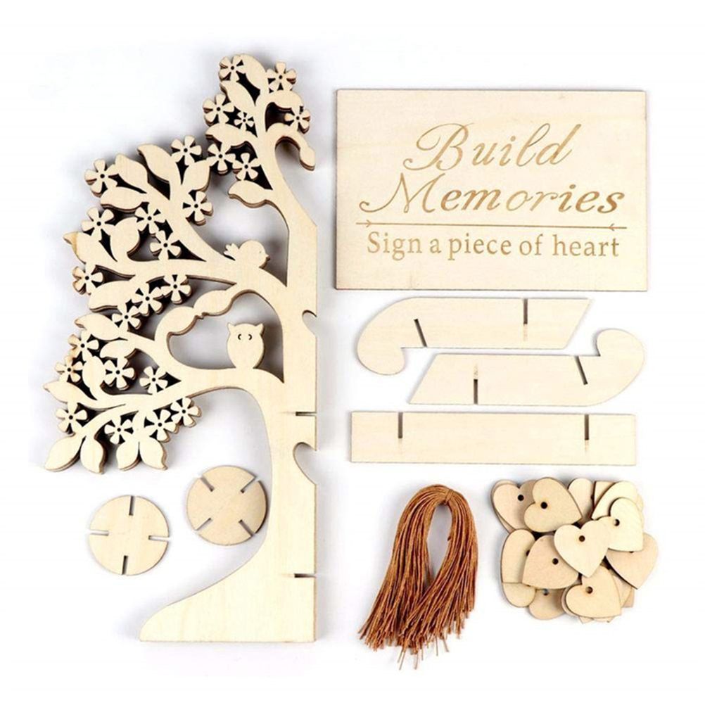 Wood Tree Frame Guest Book with Stand Unique Rustic Wedding Guest Registry with 100pcs Wooden Hearts