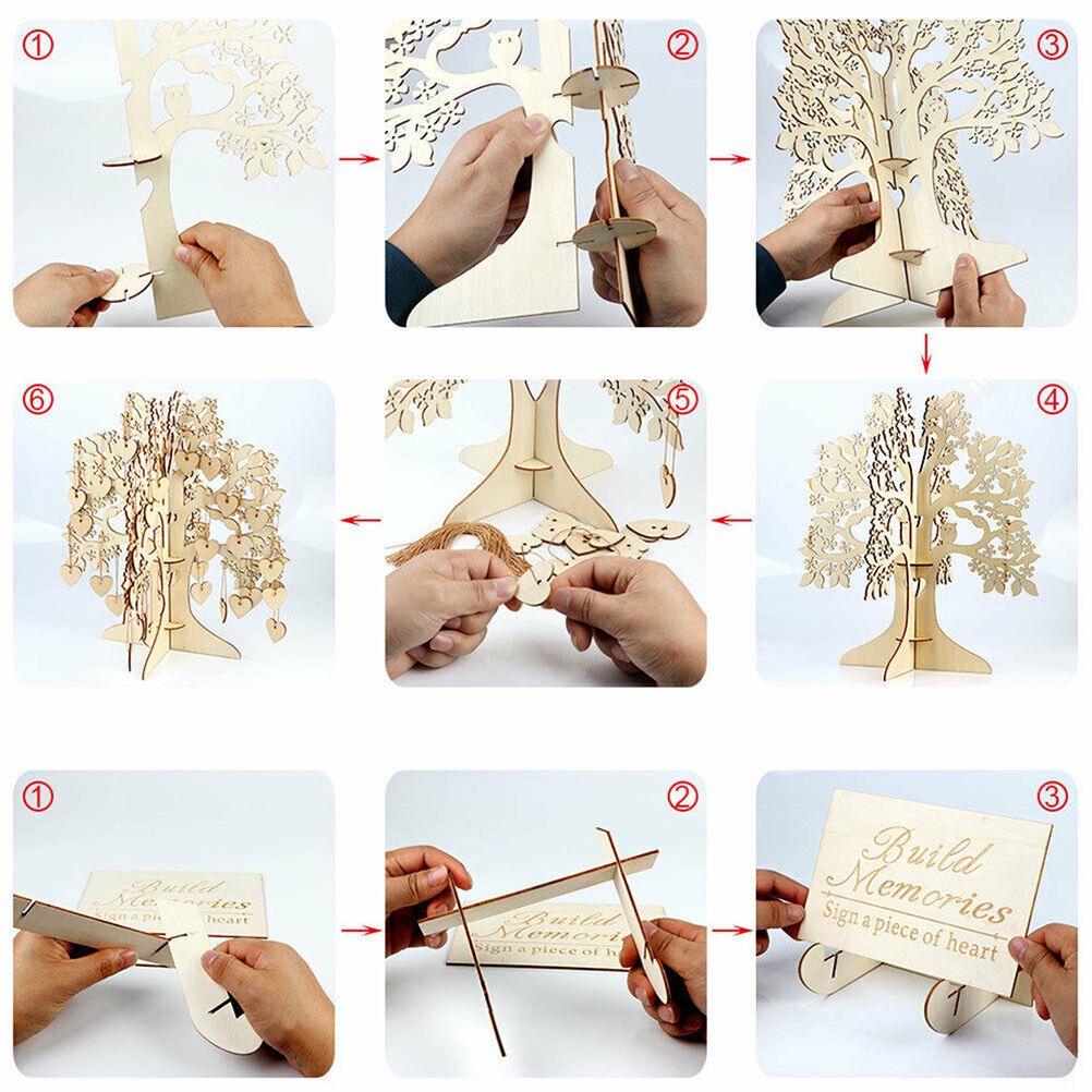 Wood Tree Frame Guest Book with Stand Unique Rustic Wedding Guest Registry with 100pcs Wooden Hearts