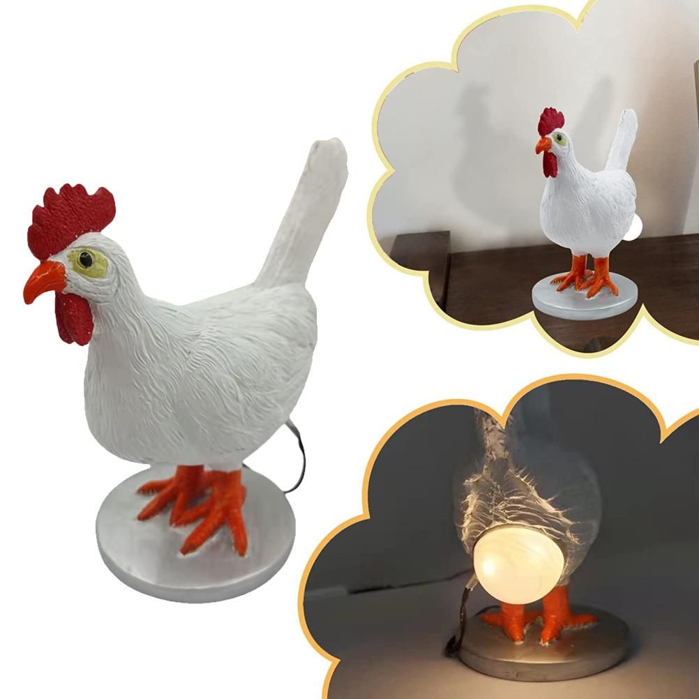 Chicken LED Lamp Resin Lifelike Chicken Laying Egg Night Light Novel Easter Halloween Christmas Bedroom Home Decoration