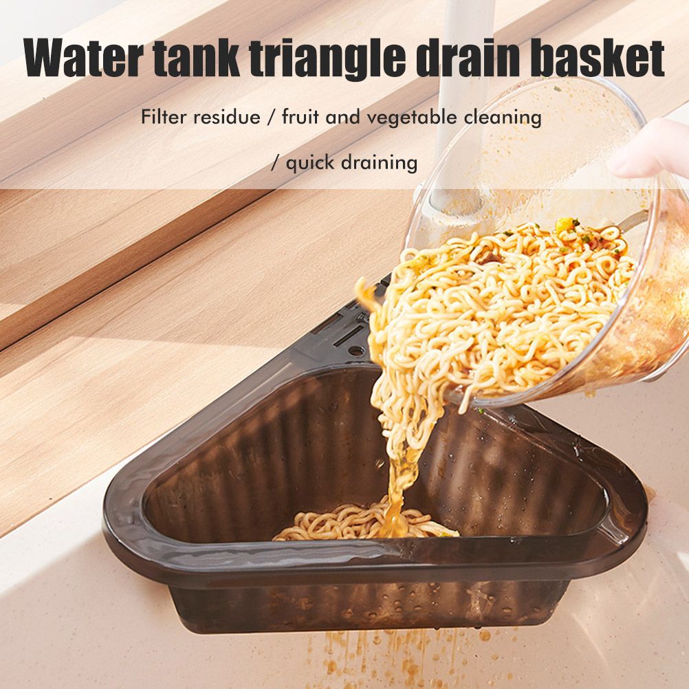 Sink Strainer Basket Triangular Corner Kitchen Sink Strainer Punch Free Sink Basket with Retractable Handle for Kitchen Bathroom