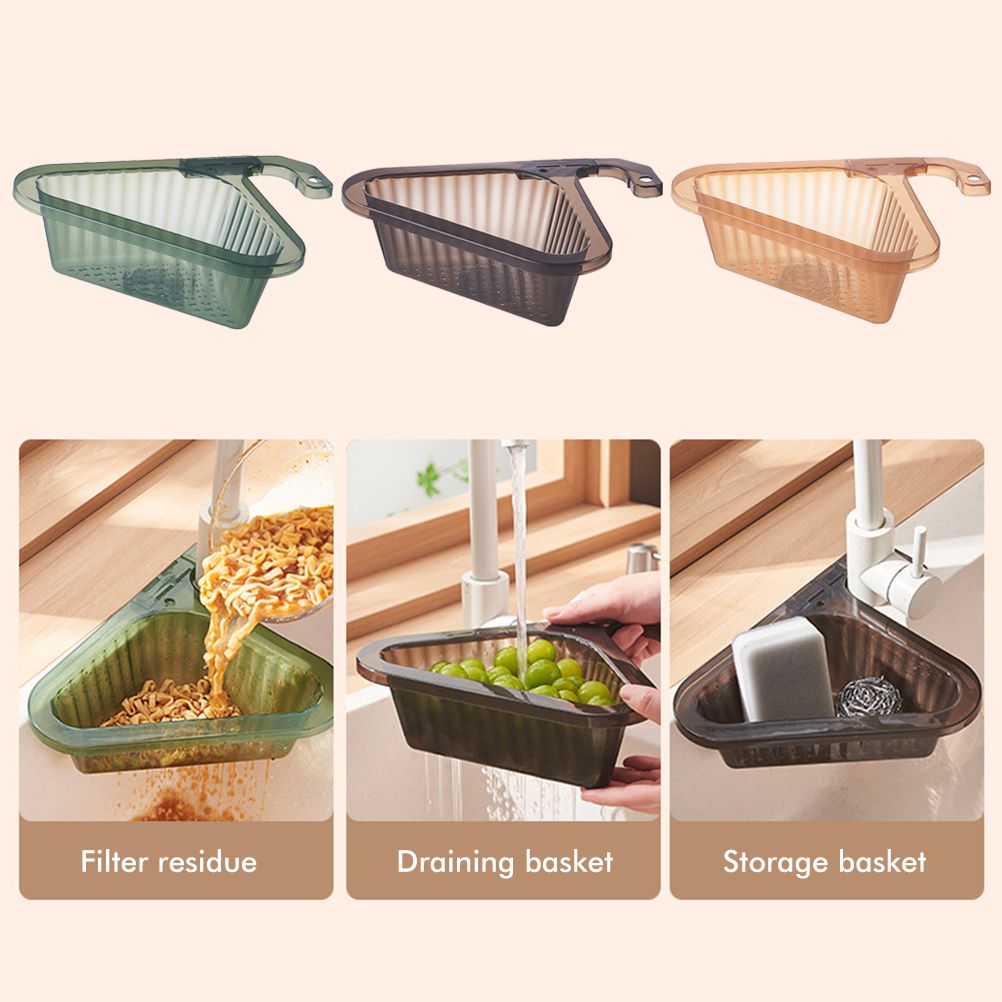 Sink Strainer Basket Triangular Corner Kitchen Sink Strainer Punch Free Sink Basket with Retractable Handle for Kitchen Bathroom