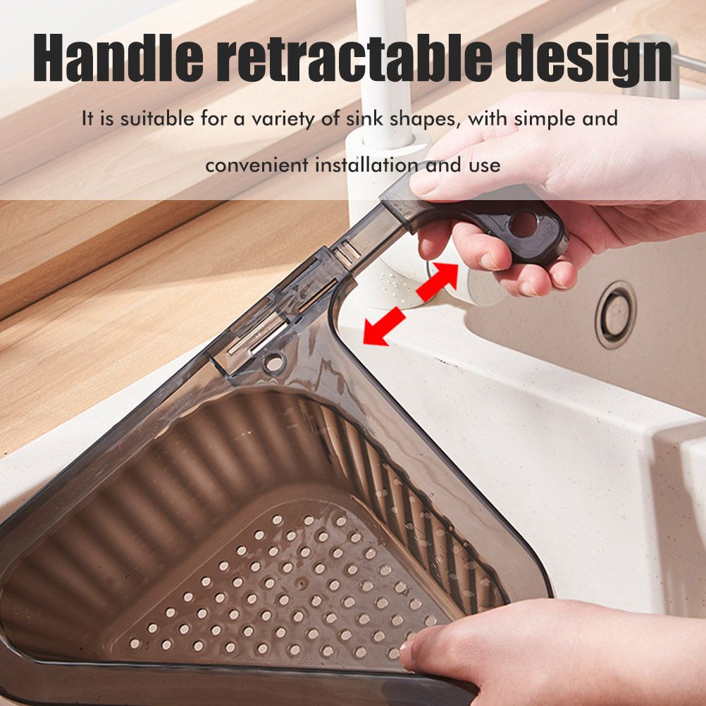Sink Strainer Basket Triangular Corner Kitchen Sink Strainer Punch Free Sink Basket with Retractable Handle for Kitchen Bathroom