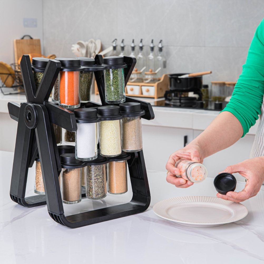Rotating Spice Rack Spice Organizer with 18 Bottles Seasoning Rack Organizer for Kitchen Counter Shelf