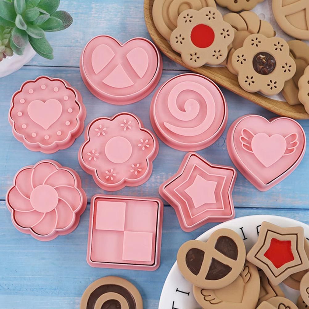 8Pcs 3D Biscuit Cutters Cartoon Dinosaur Fruit Vegetable Birthday Biscuit Mould Baking Mould Hand Press Biscuit Stamp