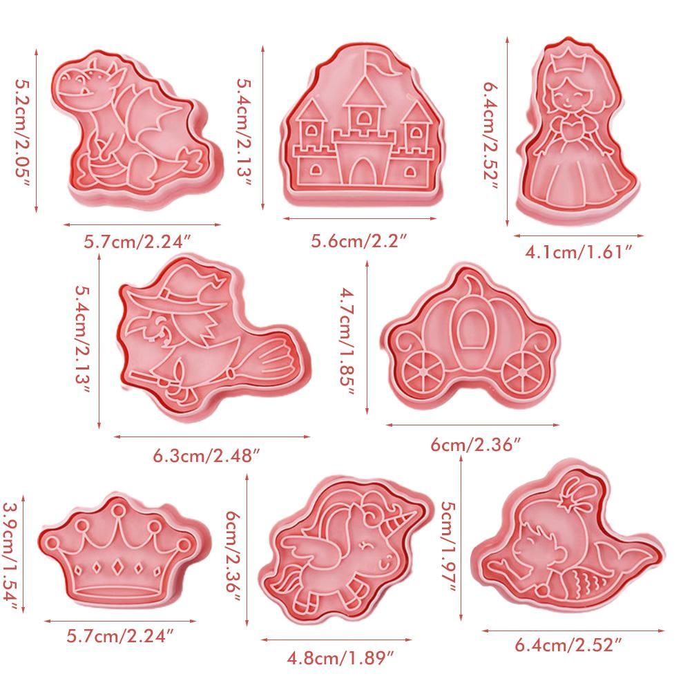 8Pcs 3D Biscuit Cutters Cartoon Dinosaur Fruit Vegetable Birthday Biscuit Mould Baking Mould Hand Press Biscuit Stamp