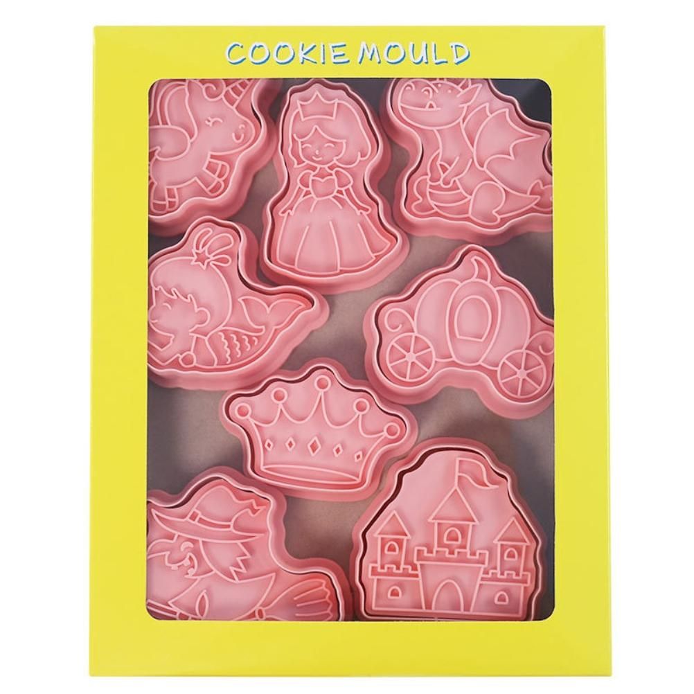 8Pcs 3D Biscuit Cutters Cartoon Dinosaur Fruit Vegetable Birthday Biscuit Mould Baking Mould Hand Press Biscuit Stamp