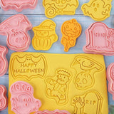 8Pcs 3D Biscuit Cutters Halloween Thanksgiving Biscuit Mould Baking Mould Hand Press Biscuit Stamp - Top-Down View