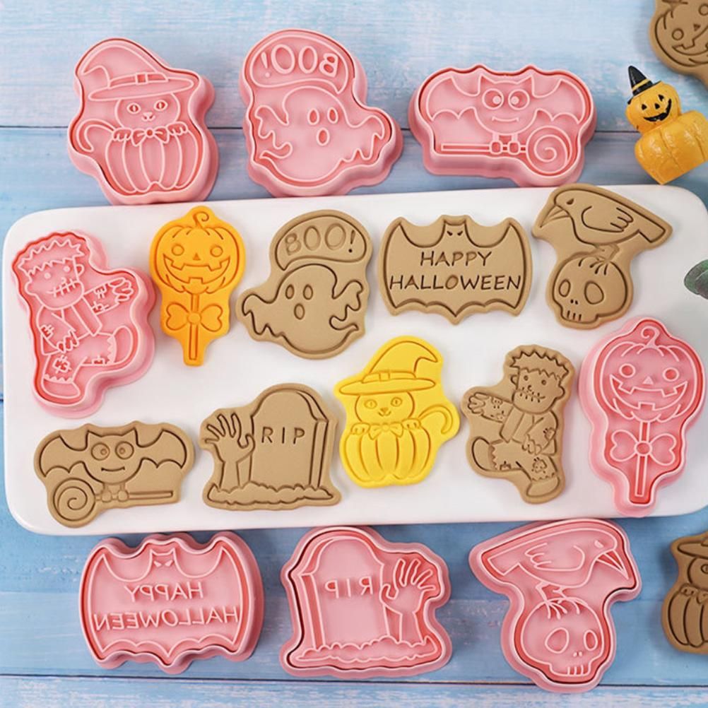 8Pcs 3D Biscuit Cutters Halloween Thanksgiving Biscuit Mould Baking Mould Hand Press Biscuit Stamp