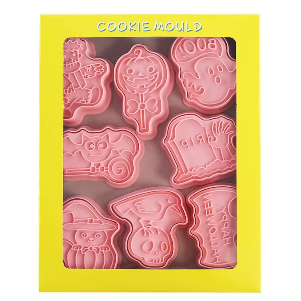 8Pcs 3D Biscuit Cutters Halloween Thanksgiving Biscuit Mould Baking Mould Hand Press Biscuit Stamp