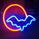 Halloween Neon Signs Moon and Bat LED Neon Lights USB Battery Powered Neon Light Sign for Wall Decor Room Bar Party Kids Gift