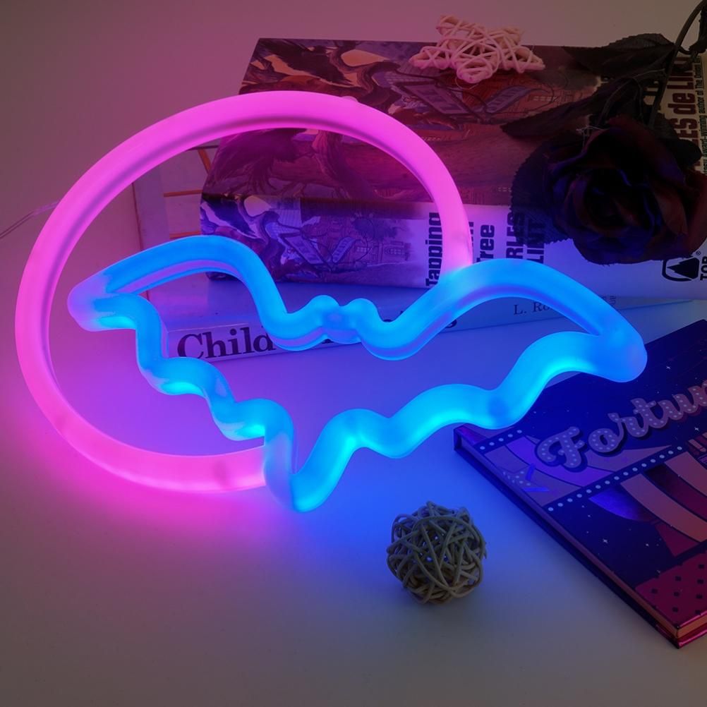 Halloween Neon Signs Moon and Bat LED Neon Lights USB Battery Powered Neon Light Sign for Wall Decor Room Bar Party Kids Gift