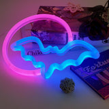 Halloween Neon Signs Moon and Bat LED Neon Lights USB Battery Powered Neon Light Sign for Wall Decor Room Bar Party Kids Gift