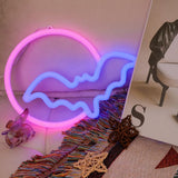 Halloween Neon Signs Moon and Bat LED Neon Lights USB Battery Powered Neon Light Sign for Wall Decor Room Bar Party Kids Gift - Extra Image
