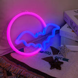Halloween Neon Signs Moon and Bat LED Neon Lights USB Battery Powered Neon Light Sign for Wall Decor Room Bar Party Kids Gift