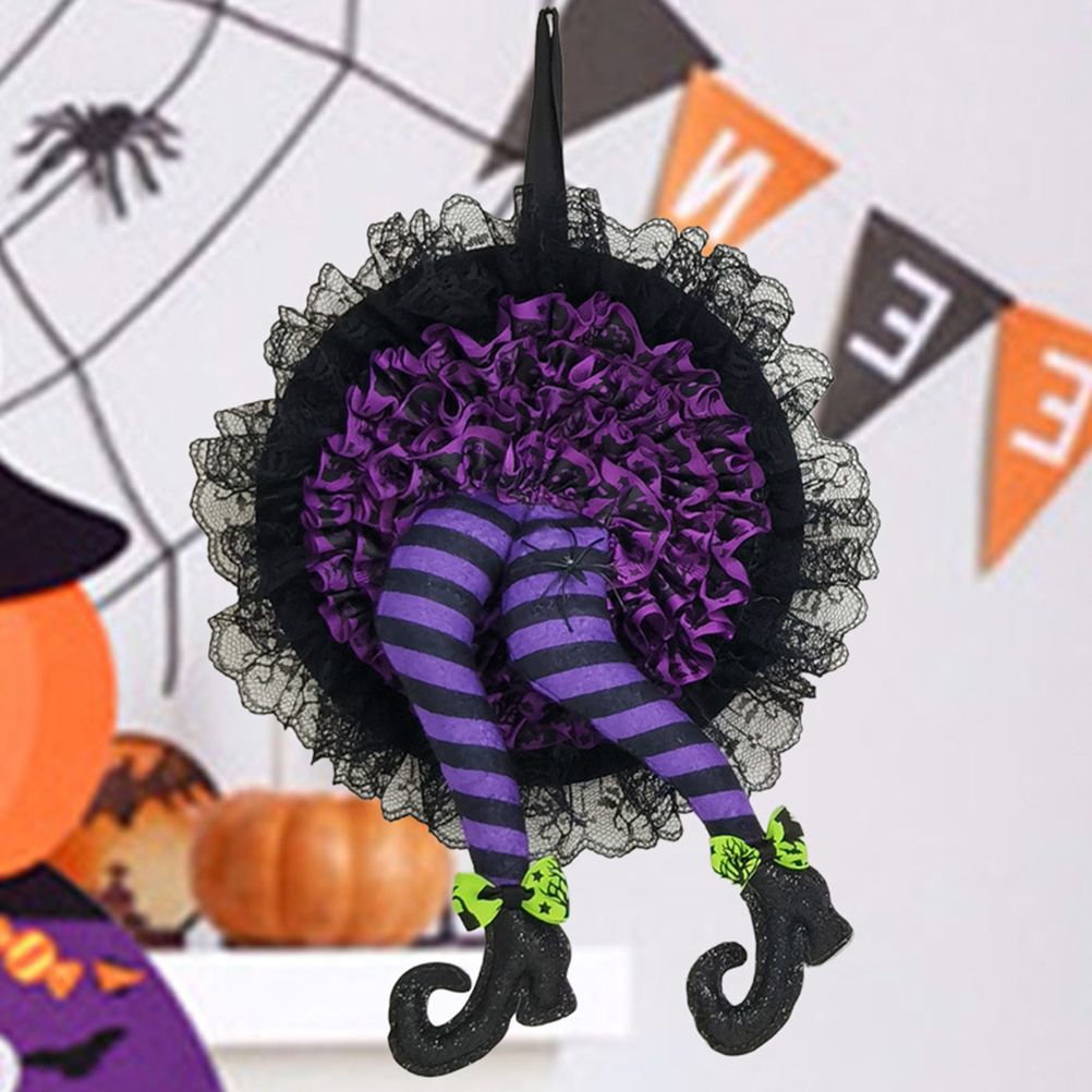 Halloween Wreath Witch Legs Wreath Front Door Ornaments Decorations Holiday Party Decor