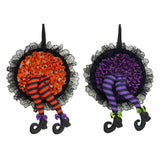 Halloween Wreath Witch Legs Wreath Front Door Ornaments Decorations Holiday Party Decor - Low Angle