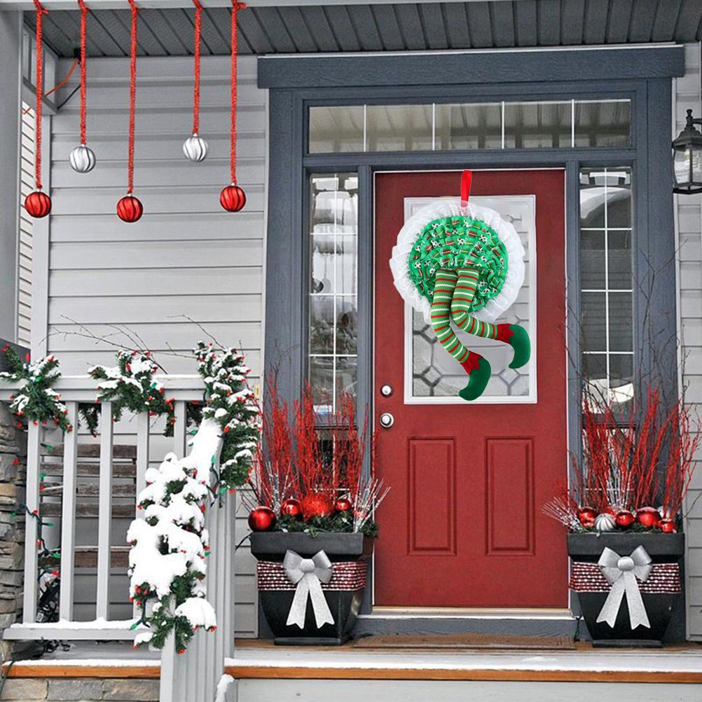 Christmas Wreath Hanging Elf Legs Wreath Front Door Ornaments Christmas Tree Hanging Decorations Holiday Party Decor