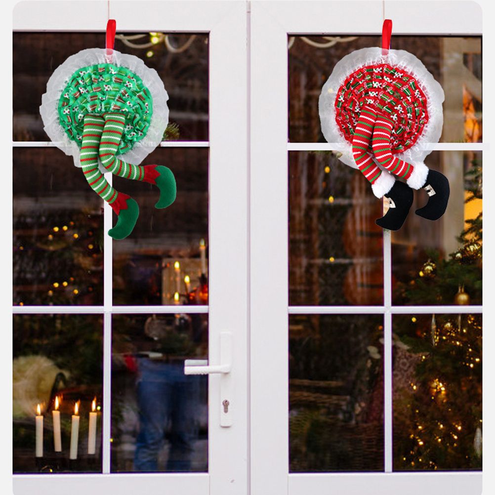 Christmas Wreath Hanging Elf Legs Wreath Front Door Ornaments Christmas Tree Hanging Decorations Holiday Party Decor