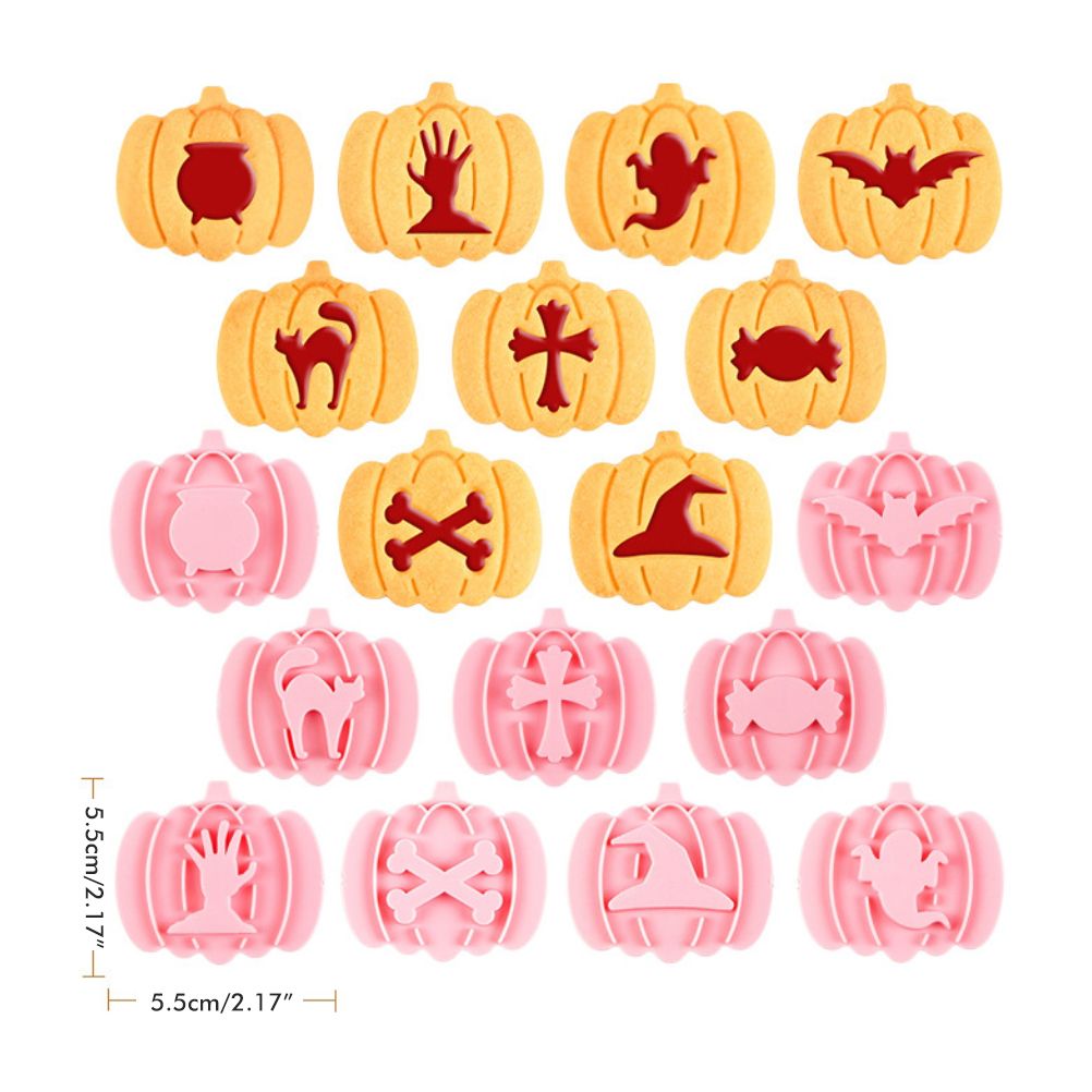9Pcs 3D Cutters Halloween Pumpkin Biscuit Mould Fondant Baking Tool Baking Molds DIY Hand Press Biscuit Stamp